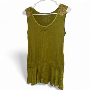 Olive Green Beaded Sleeveless Top